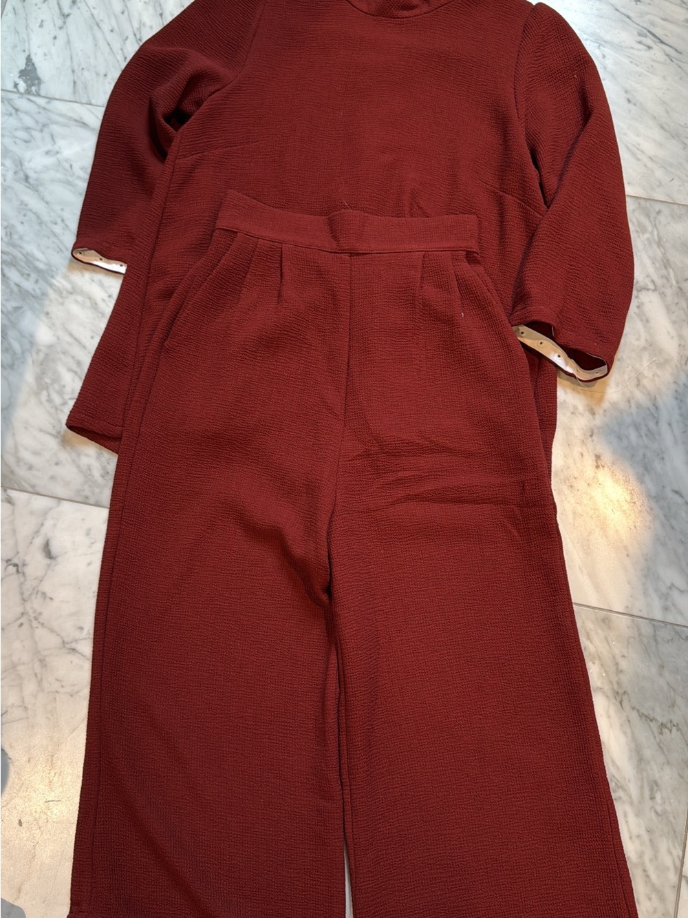 Women's Brick Red Wide-Leg Pantsuit Set